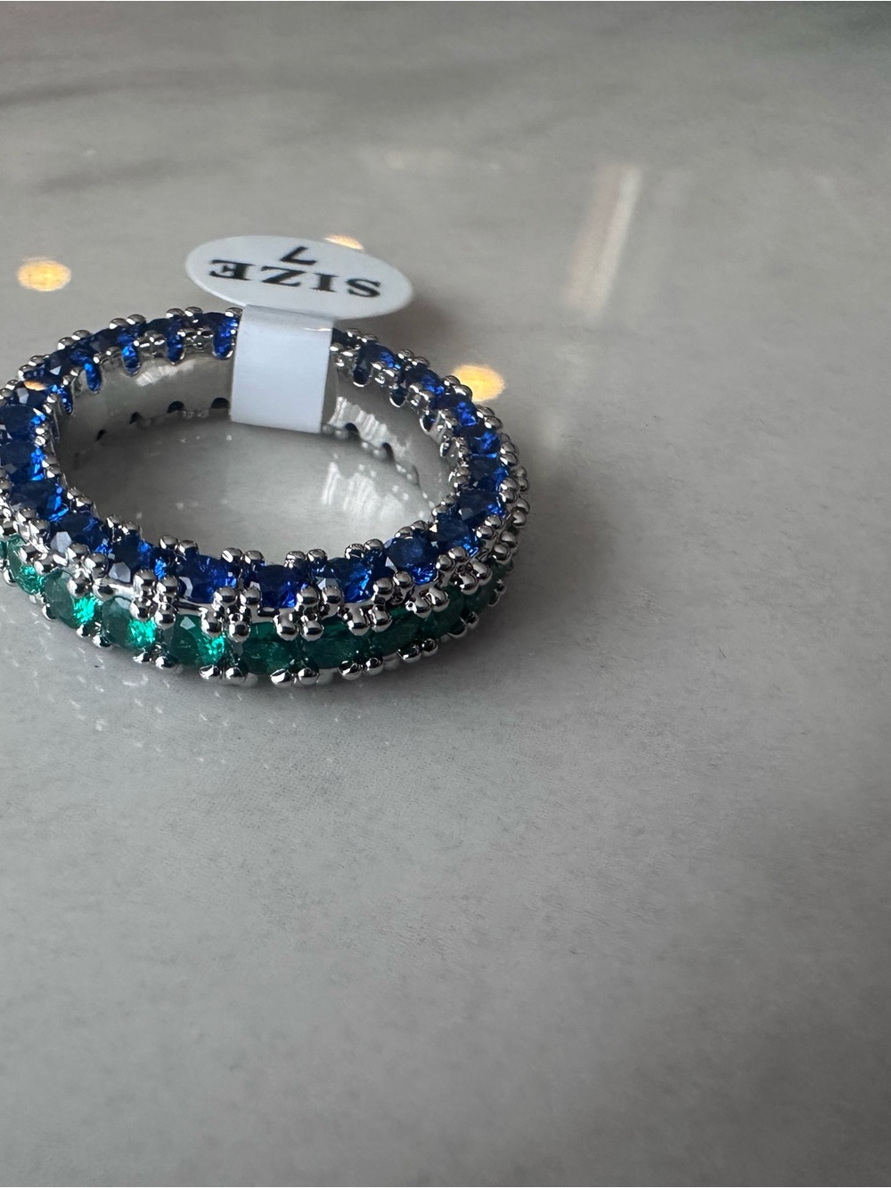 Blue and Green lab Eternity Band Ring in silver plated setting - Women Jewelry 7